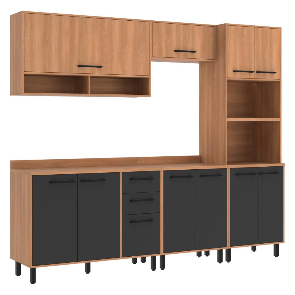 Cozinha Completa Modulada 5 Peças com Torre Quente Havana Multimóveis CR20333 Rovere/Grafite