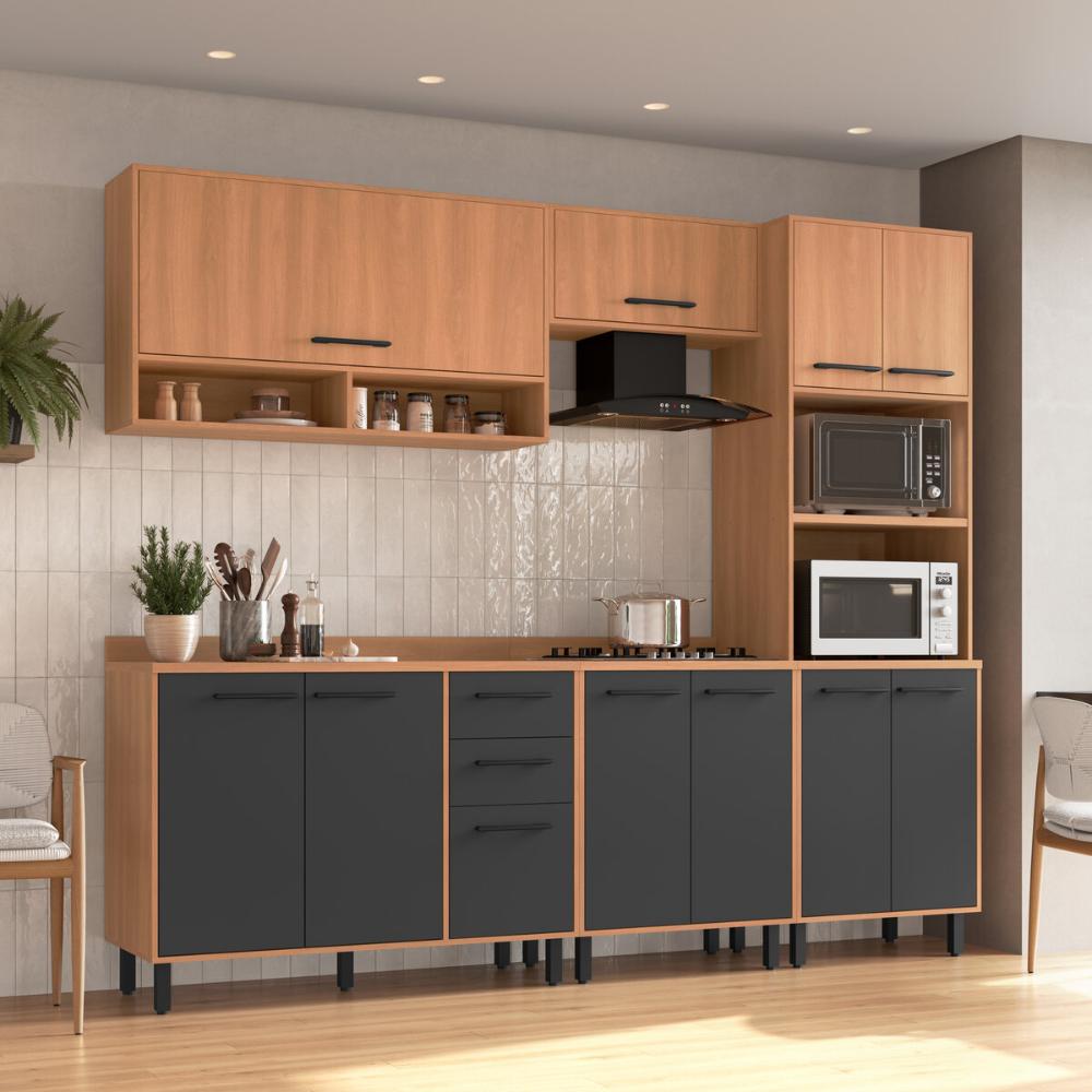 Cozinha Completa Modulada 5 Peças com Torre Quente Havana Multimóveis CR20333 Rovere/Grafite