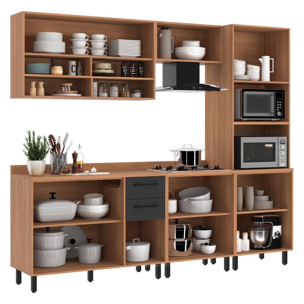 Cozinha Completa Modulada 5 Peças com Torre Quente Havana Multimóveis CR20333 Rovere/Grafite