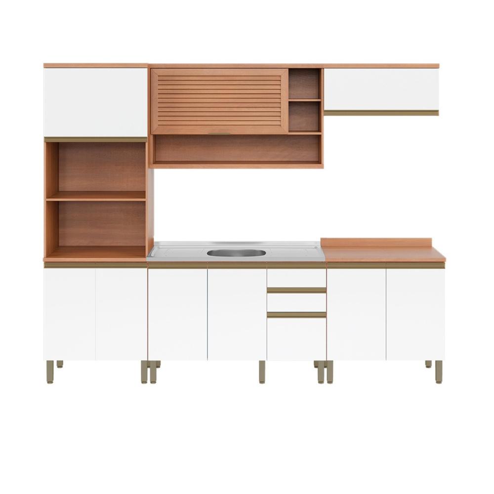 Cozinha Completa Modulada 5 Peças com Torre Quente e Gabinete Pia Multimóveis CR20405 Freijó/Branco