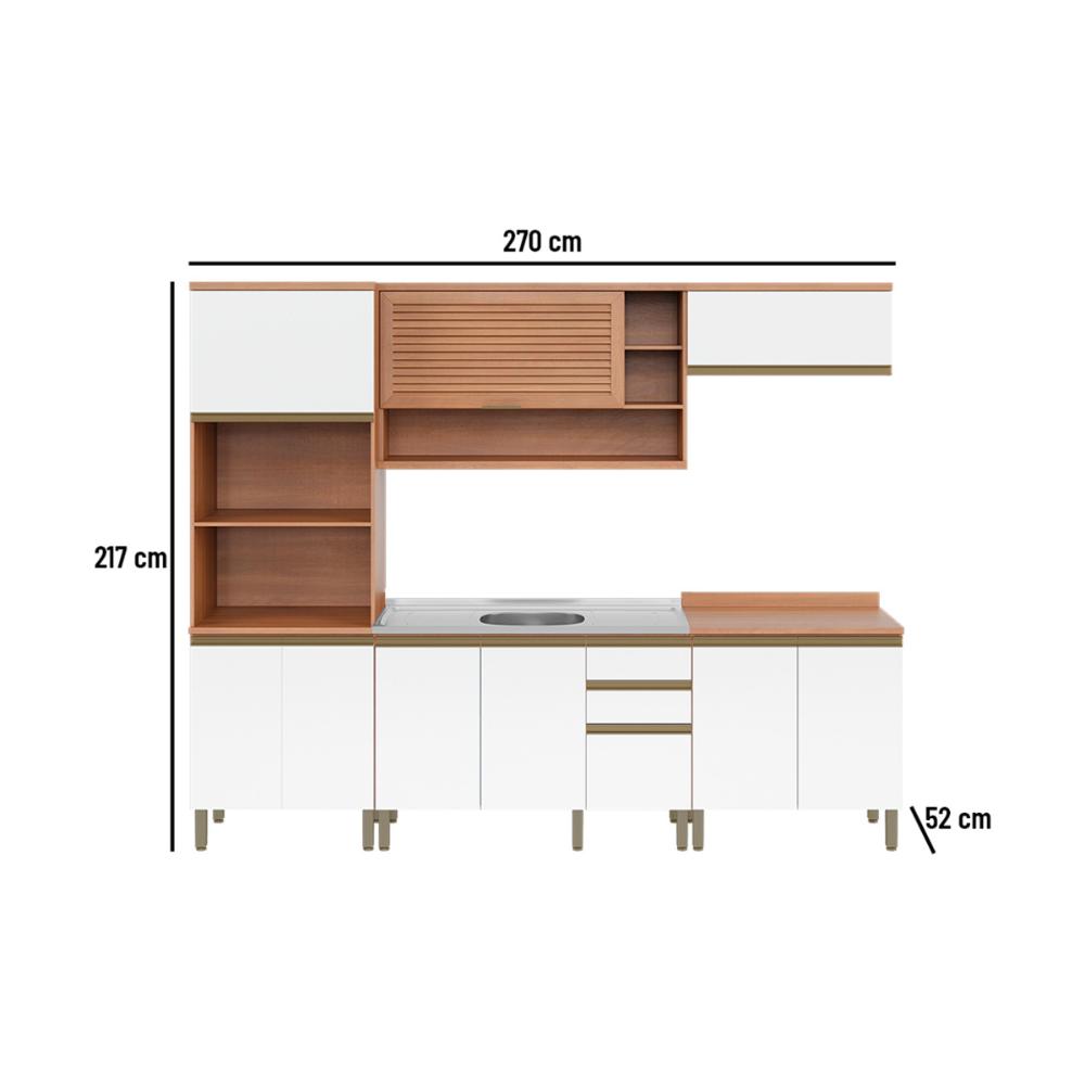 Cozinha Completa Modulada 5 Peças com Torre Quente e Gabinete Pia Multimóveis CR20405 Freijó/Branco