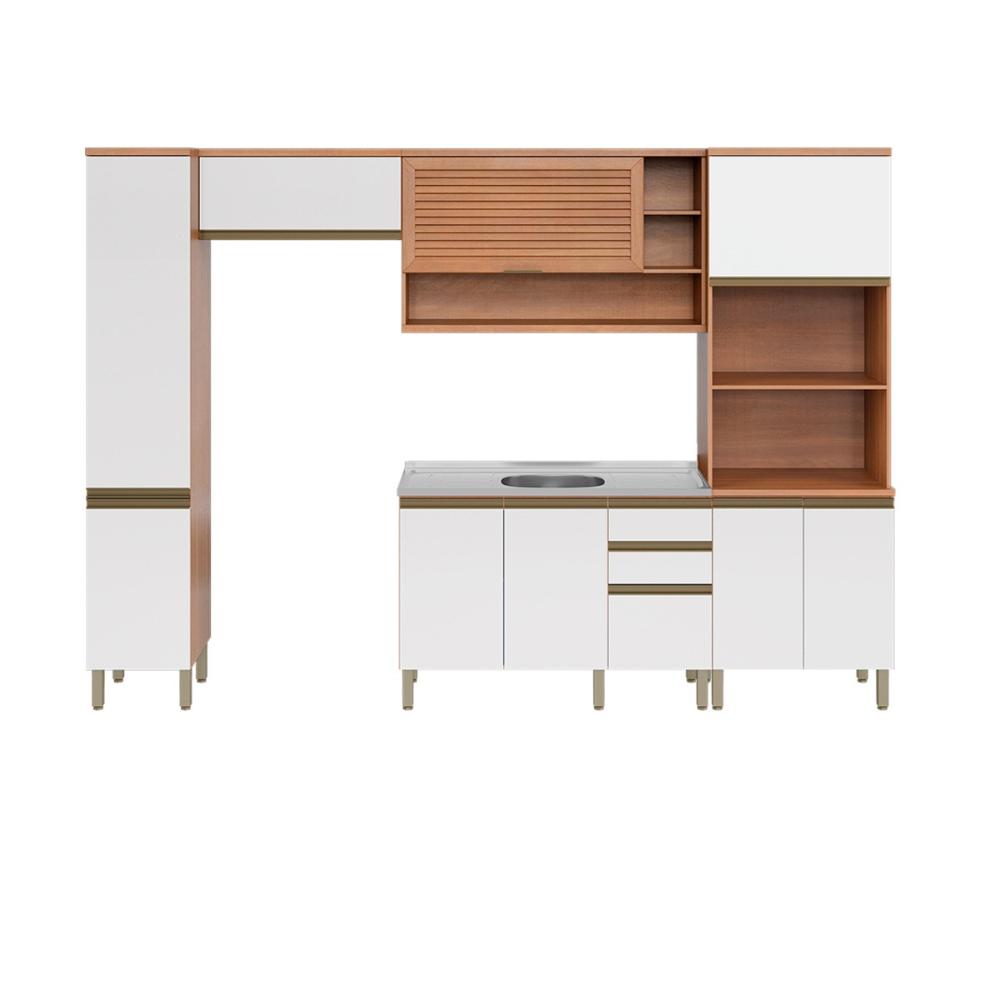Cozinha Completa Modulada 5 Peças com Torre Quente e Gabinete Pia Multimóveis CR20407 Freijó/Branco