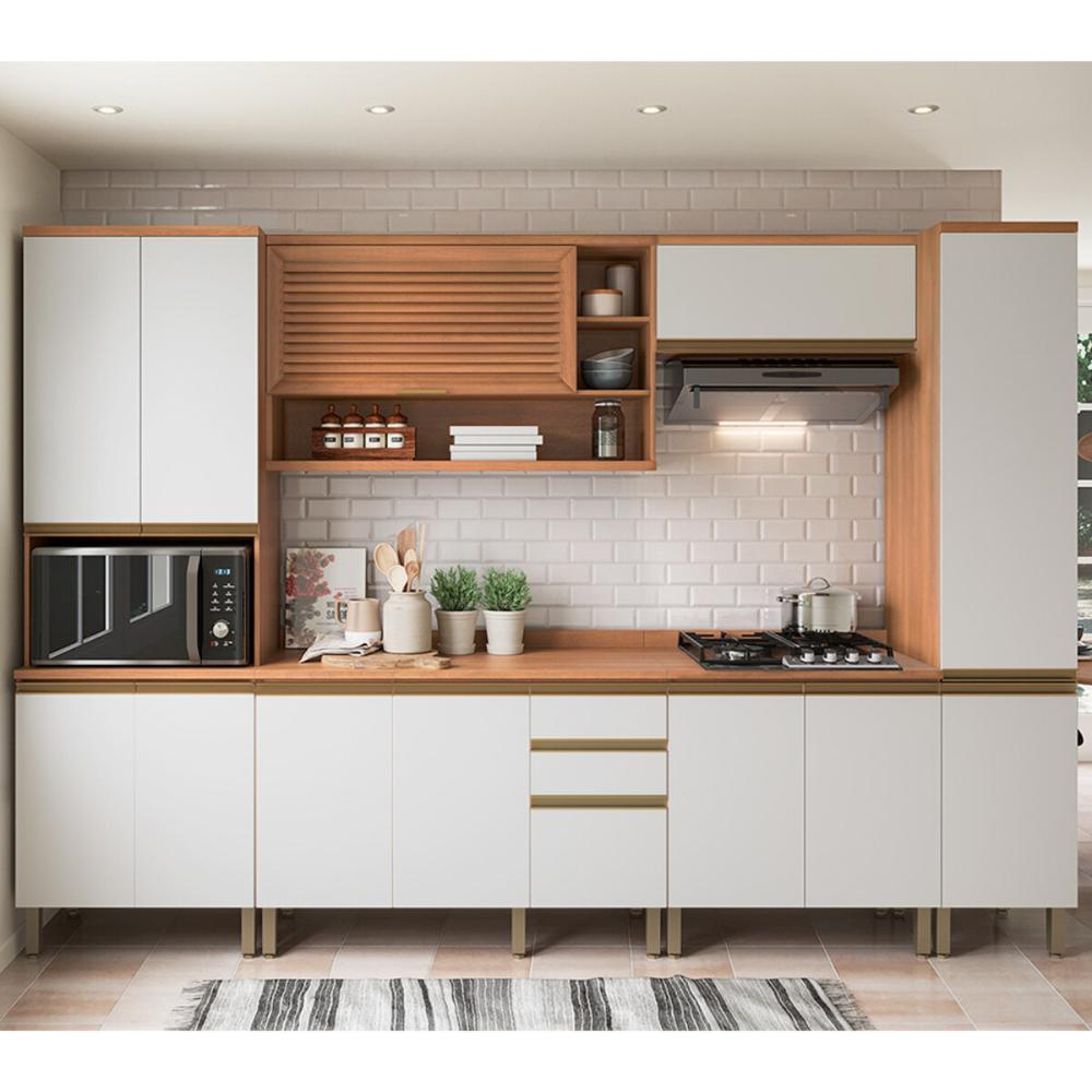 Cozinha Completa Modulada 6 Peças com Balcão para Cooktop Multimóveis CR20410 Freijó/Branco