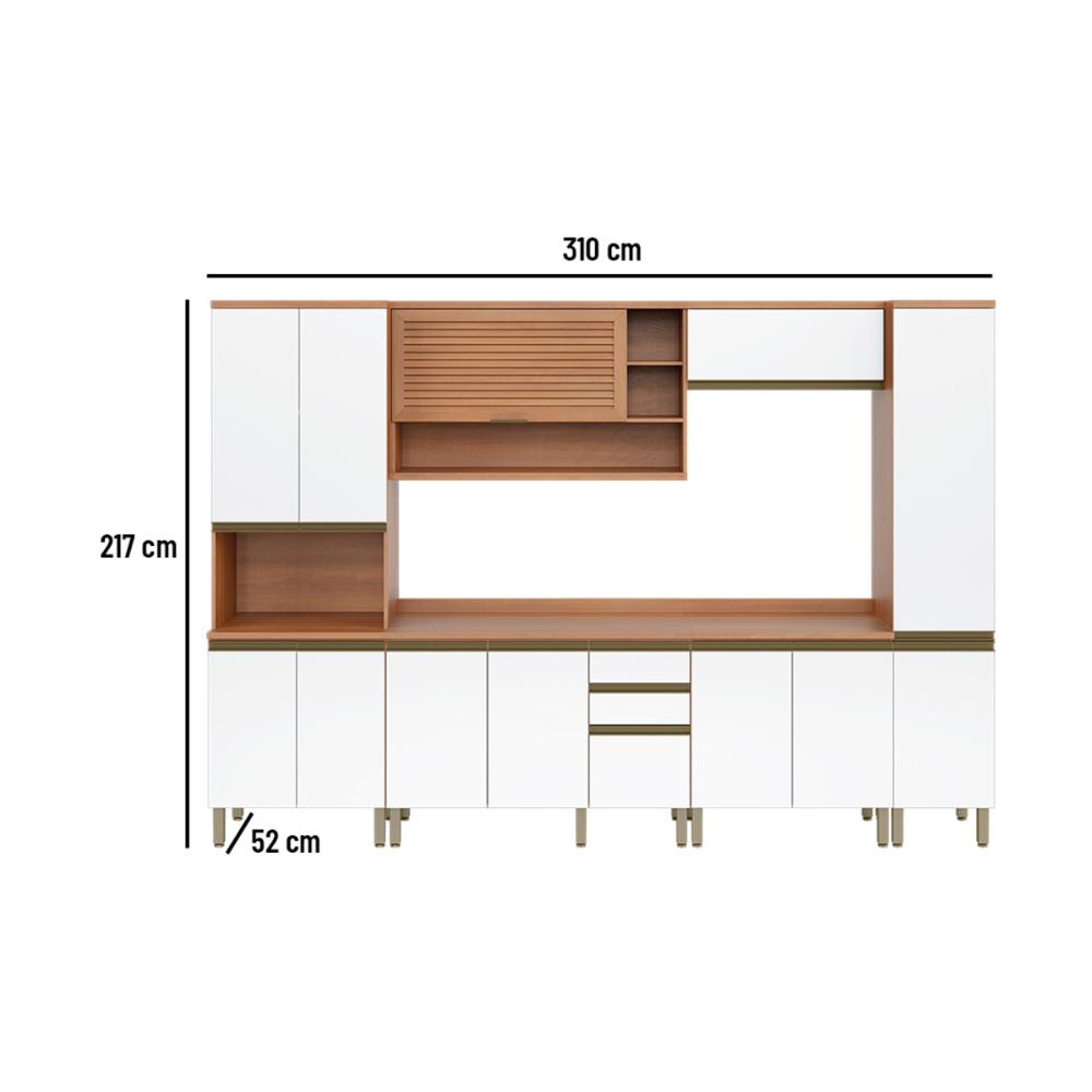 Cozinha Completa Modulada 6 Peças com Balcão para Cooktop Multimóveis CR20410 Freijó/Branco