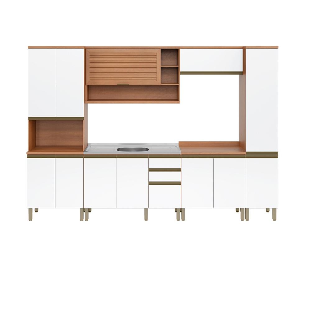 Cozinha Completa Modulada 6 Peças com Gabinete Pia Multimóveis CR20411 Freijó/Branco