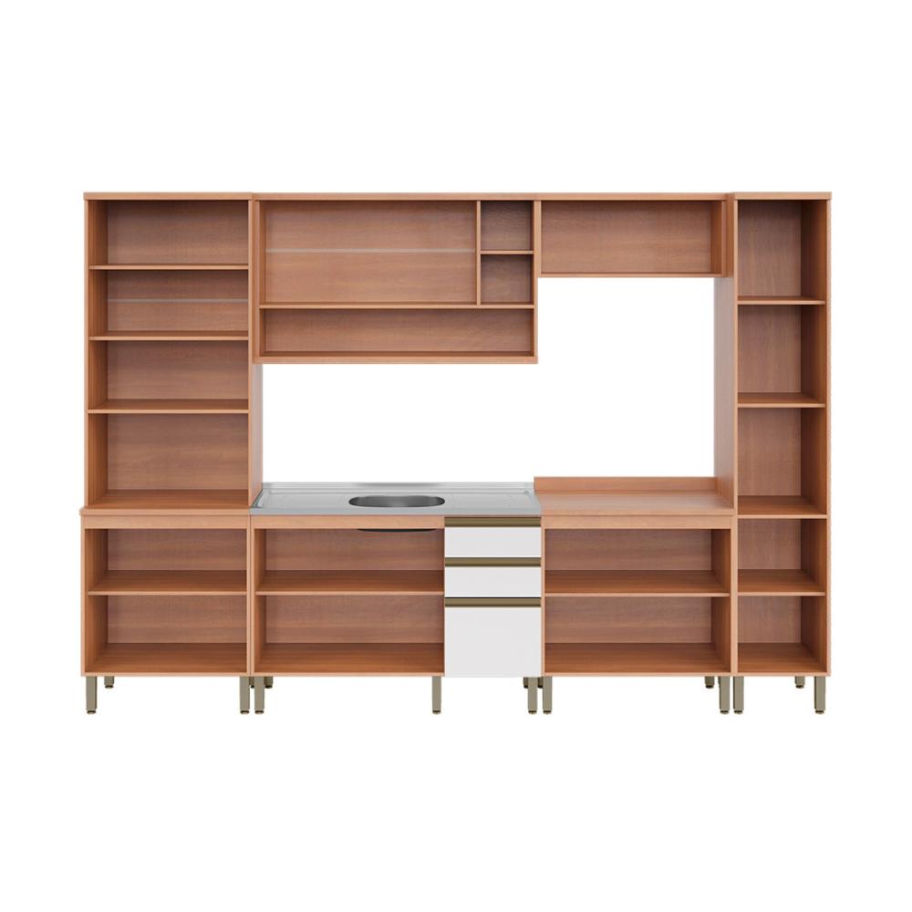 Cozinha Completa Modulada 6 Peças com Gabinete Pia Multimóveis CR20411 Freijó/Branco