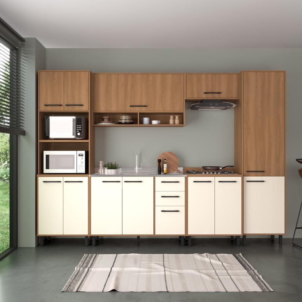 Cozinha Completa Modulada 6 Peças com Gabinete para Pia Havana Multimóveis CR20315 Rovere/Champanhe