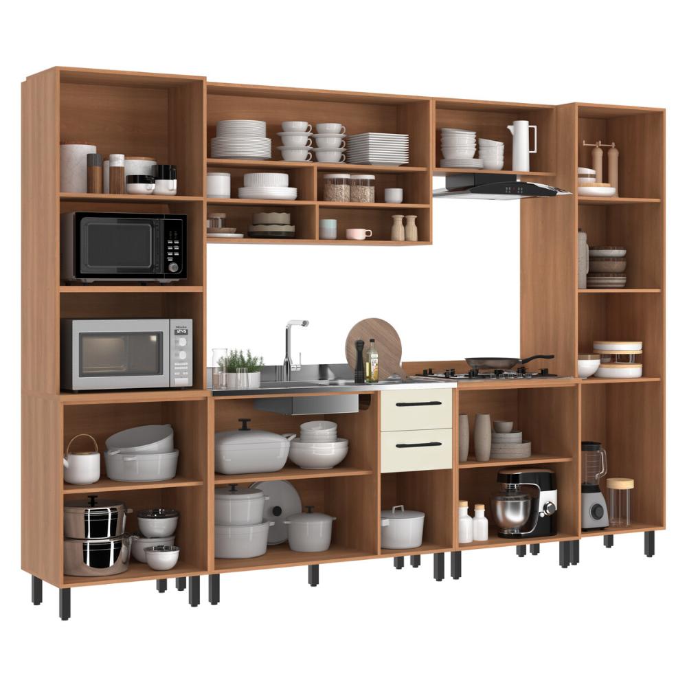 Cozinha Completa Modulada 6 Peças com Gabinete para Pia Havana Multimóveis CR20315 Rovere/Champanhe