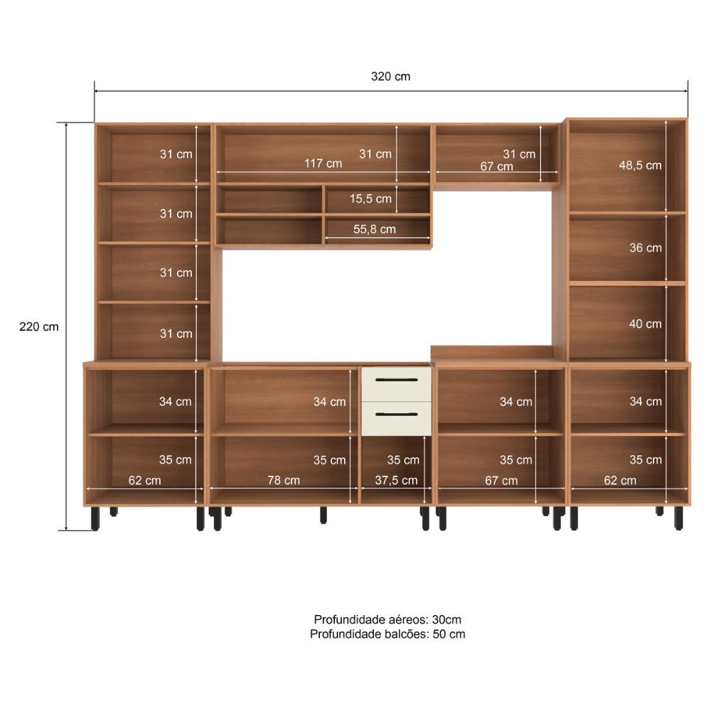 Cozinha Completa Modulada 6 Peças com Gabinete para Pia Havana Multimóveis CR20319 Rovere/Champanhe