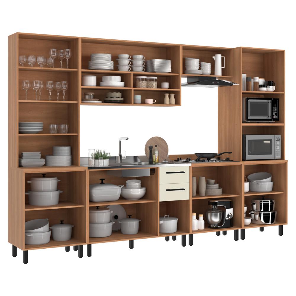 Cozinha Completa Modulada 6 Peças com Gabinete para Pia Havana Multimóveis CR20319 Rovere/Champanhe