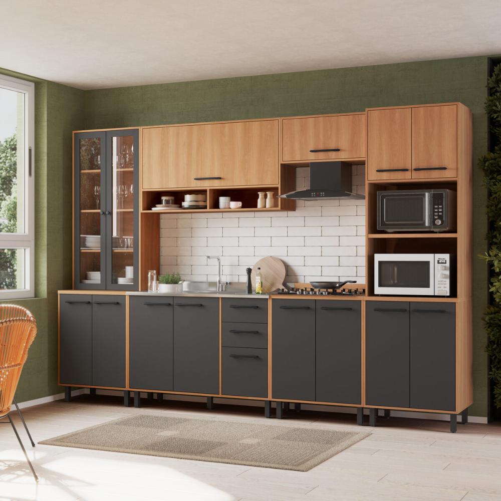 Cozinha Completa Modulada 6 Peças com Gabinete para Pia Havana Multimóveis CR20319 Rovere/Grafite