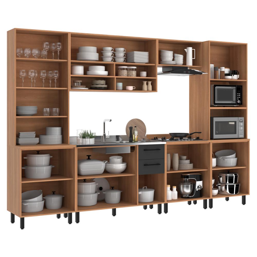 Cozinha Completa Modulada 6 Peças com Gabinete para Pia Havana Multimóveis CR20319 Rovere/Grafite