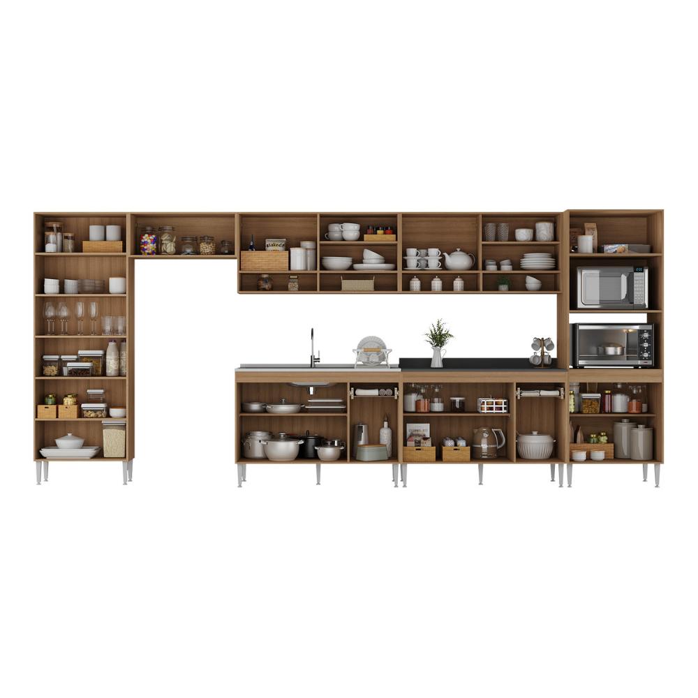 Cozinha Completa Modulada 7 Pçs com Armário e Balcão de Pia Paris Multimóveis MP2226 Rustic/Branco