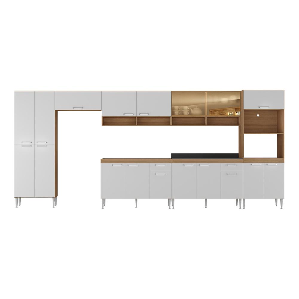 Cozinha Completa Modulada 7 Pçs com Armário e Balcão de Pia Paris Multimóveis MP2226 Rustic/Branco