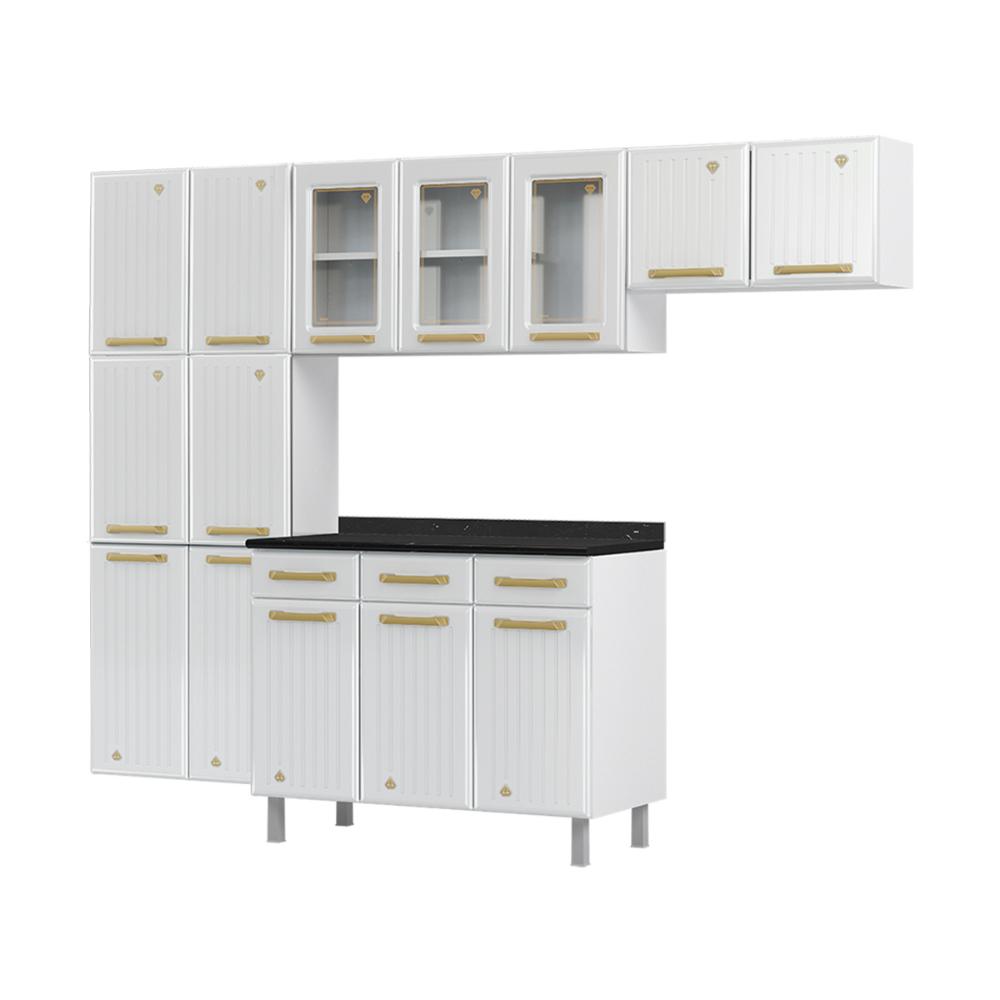 Cozinha Completa Modulada Aço 4 Peças com Balcão com Tampo Multimóveis CR20370 Branco