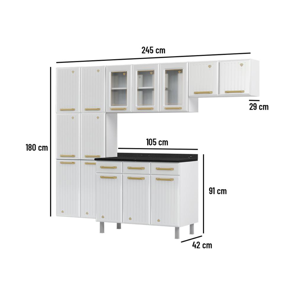 Cozinha Completa Modulada Aço 4 Peças com Balcão com Tampo Multimóveis CR20370 Branco