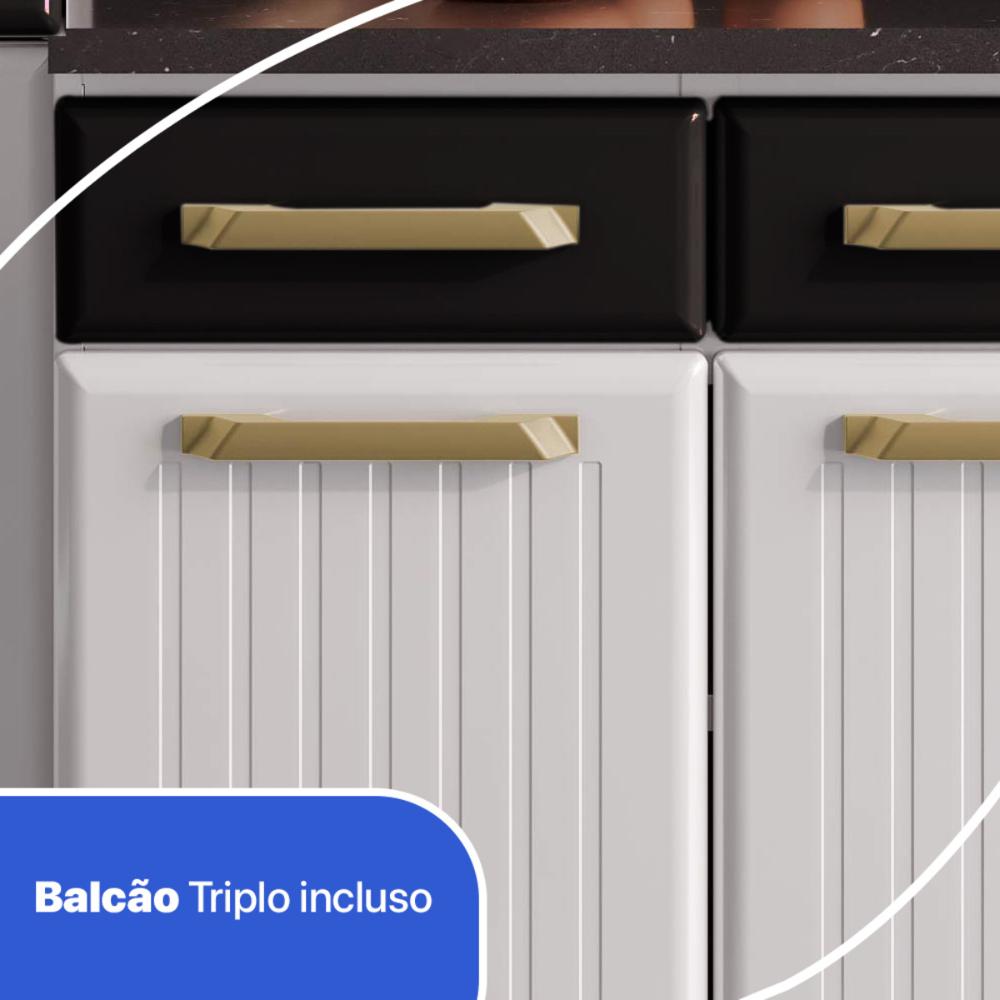 Cozinha Completa Modulada Aço 4 Peças com Balcão com Tampo Multimóveis CR20370 Branco/Preto