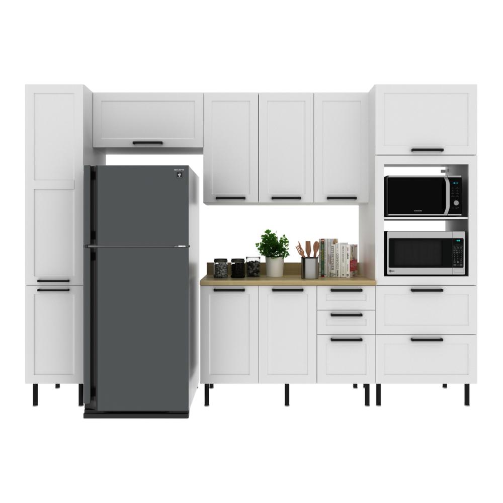 Cozinha Completa Modulada MDF 5 Peças com Balcão com Tampo Multimóveis CR20455 Branco/Carvalho Tropical