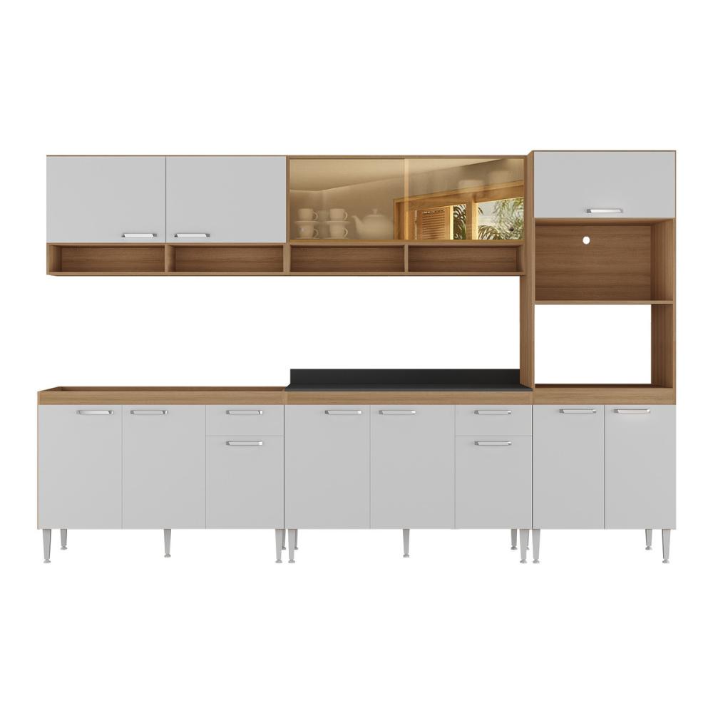 Cozinha Completa Modulada com Armário e Balcão 5 Pçs Paris Multimóveis MP2225 Rustic/Branco