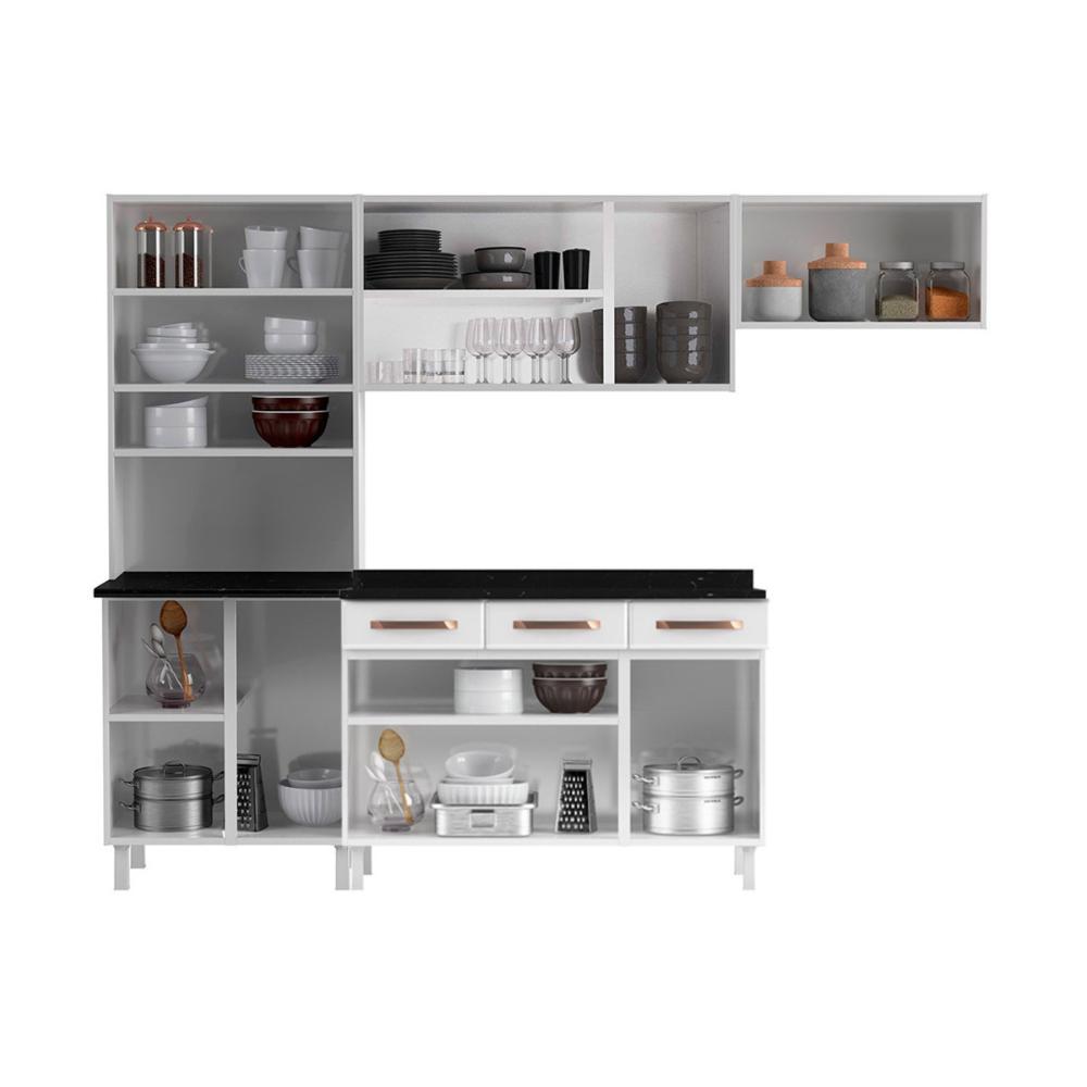 Cozinha Completa Modulada de Aço 4 Peças com Vidros e Balcão Multimóveis CR20353 Branco