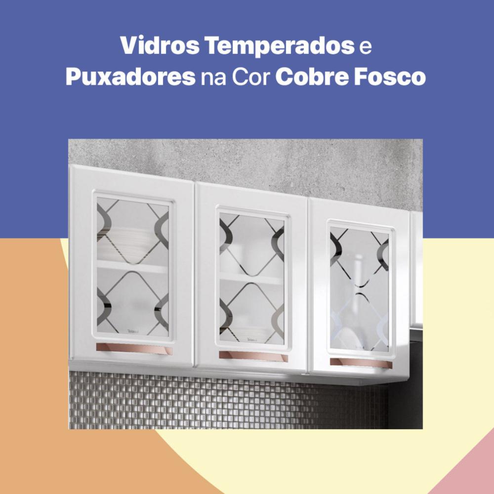 Cozinha Completa Modulada de Aço 4 Peças com Vidros e Balcão Multimóveis CR20353 Branco