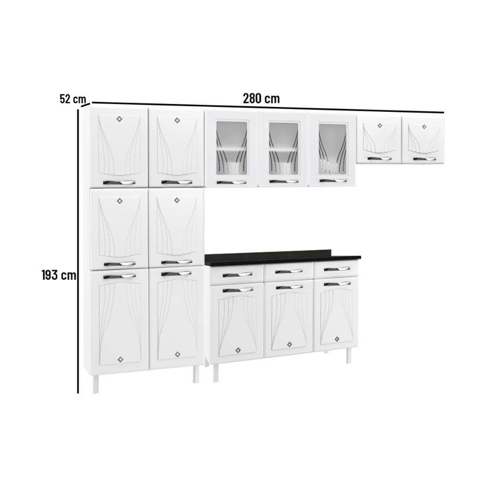 Cozinha Completa Modulada de Aço 4 Peças com Vidros e Balcão Multimóveis CR20356 Branco