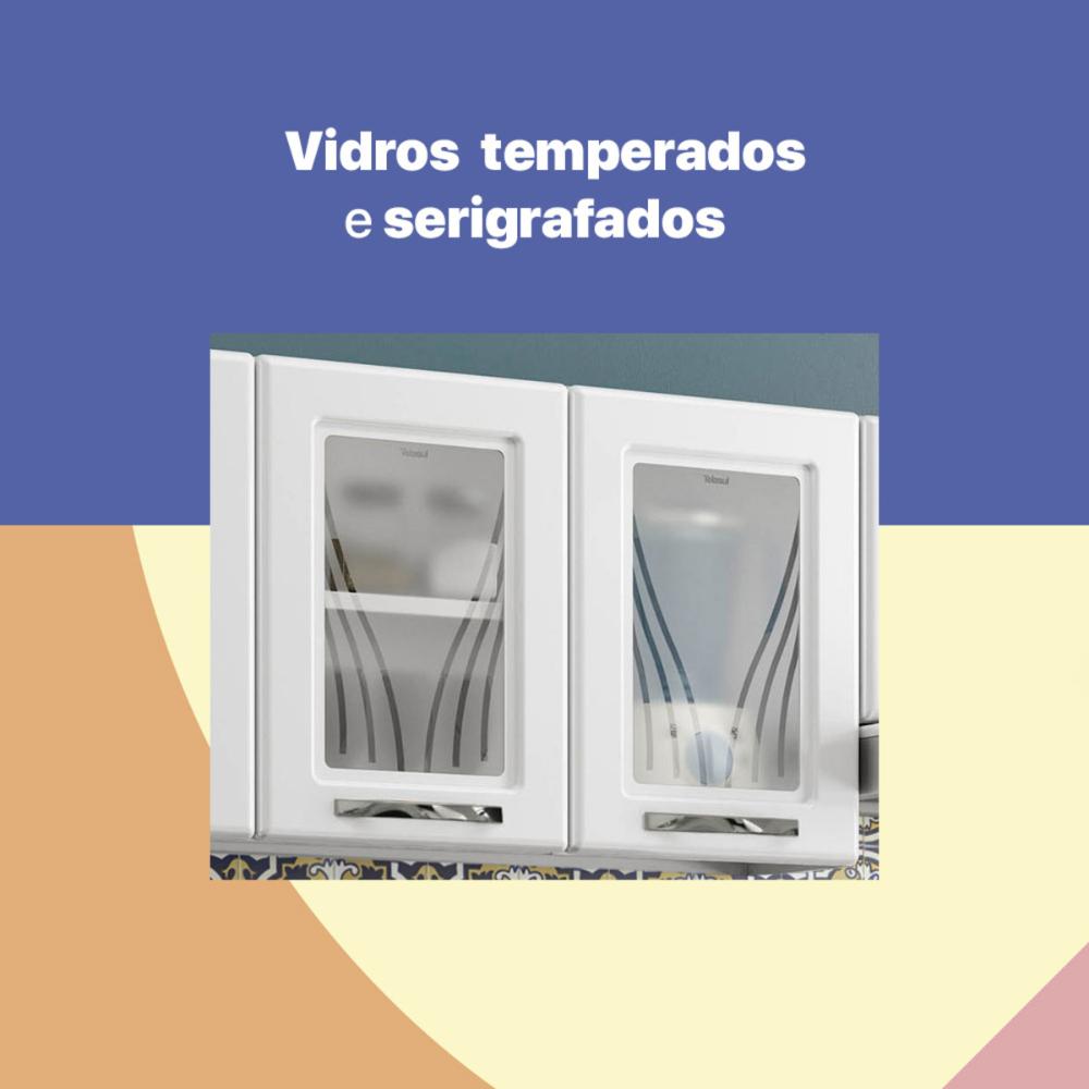 Cozinha Completa Modulada de Aço 4 Peças com Vidros e Balcão Multimóveis CR20356 Branco