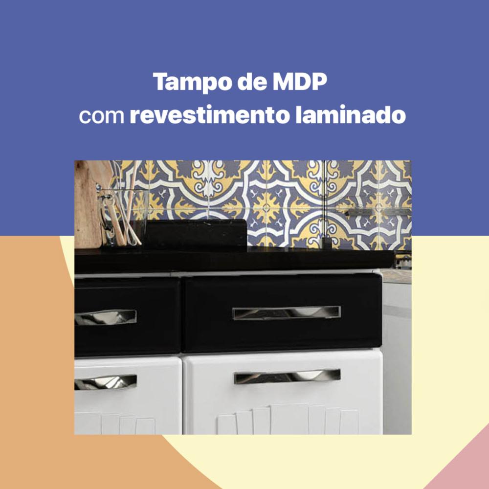 Cozinha Completa Modulada de Aço 4 Peças com Vidros e Balcão Multimóveis CR20356 Branco/Preto
