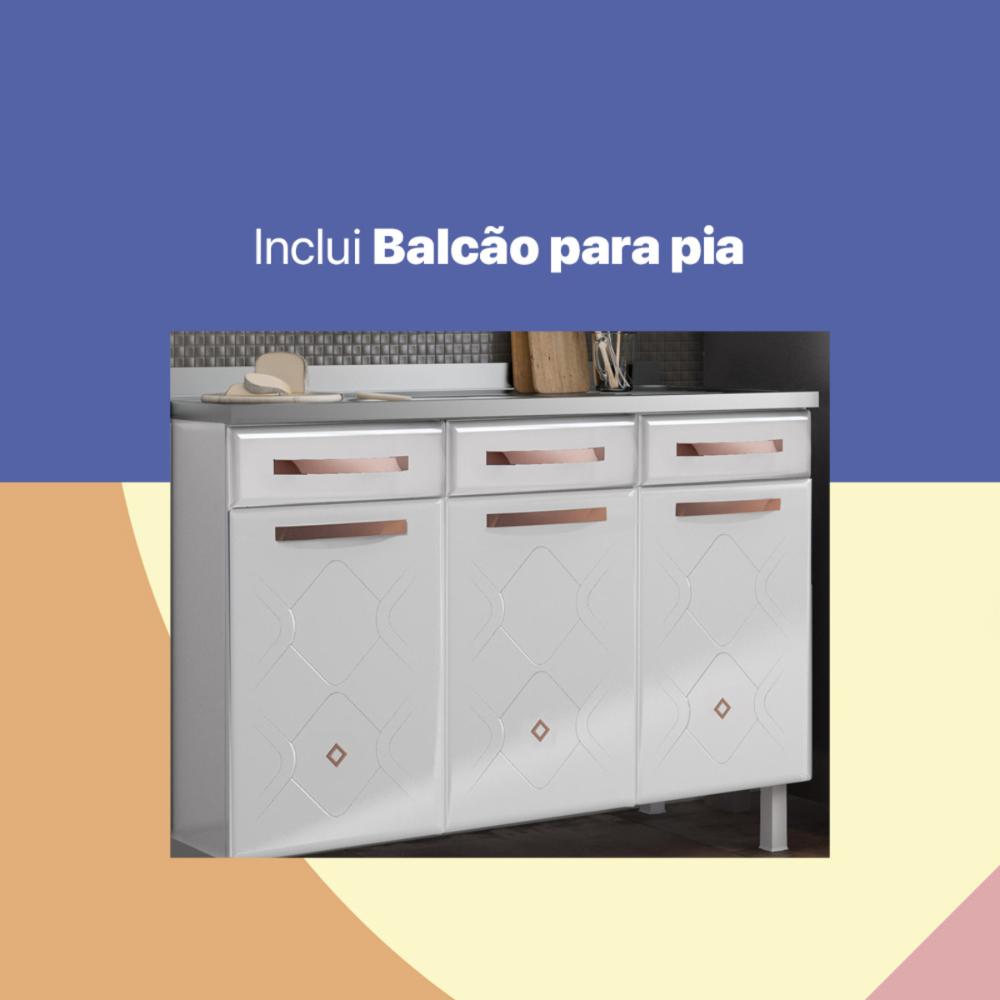 Cozinha Completa Modulada de Aço 4 Peças com Vidros e Gabinete Pia Multimóveis CR20352 Branco