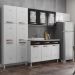 Cozinha Completa Modulada de Aço 4 Peças com Vidros e Gabinete Pia Multimóveis CR20352 Branco/Preto