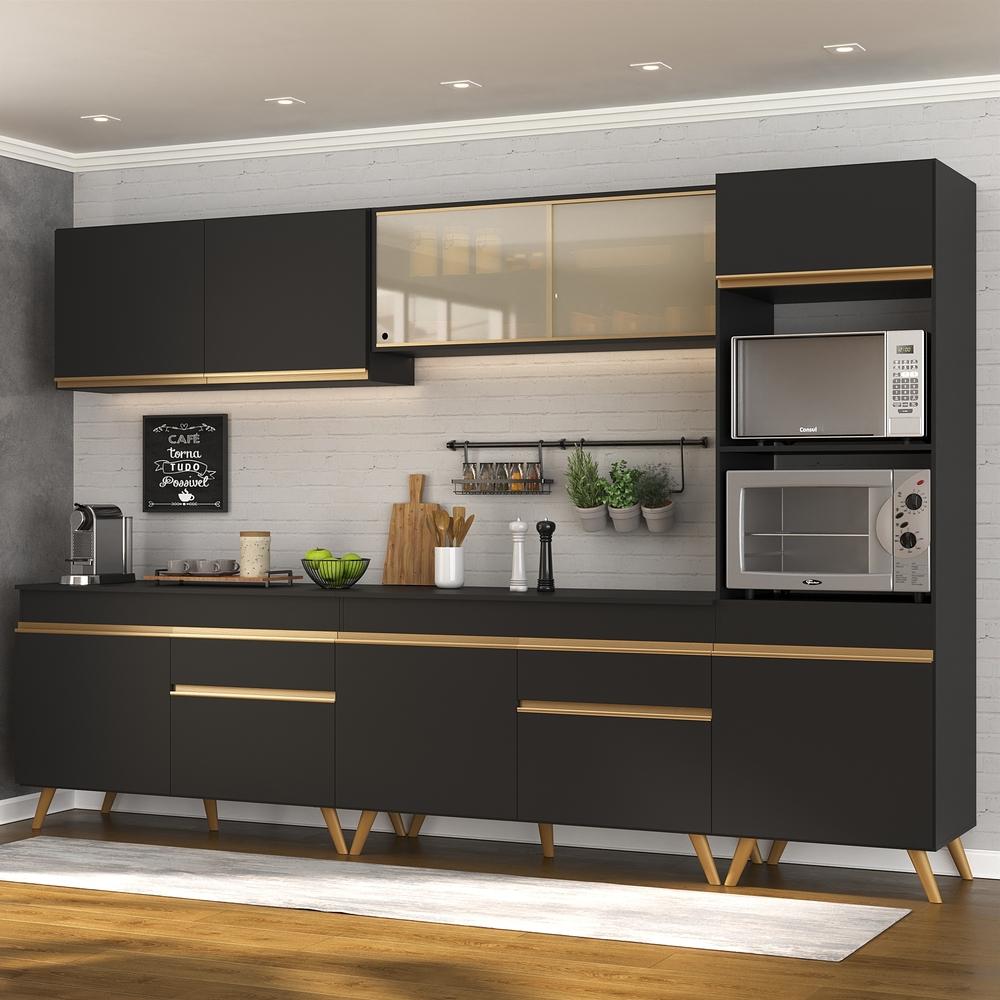 Cozinha Completa Multimóveis Veneza GB FG3689 com Armário e Balcão Preta