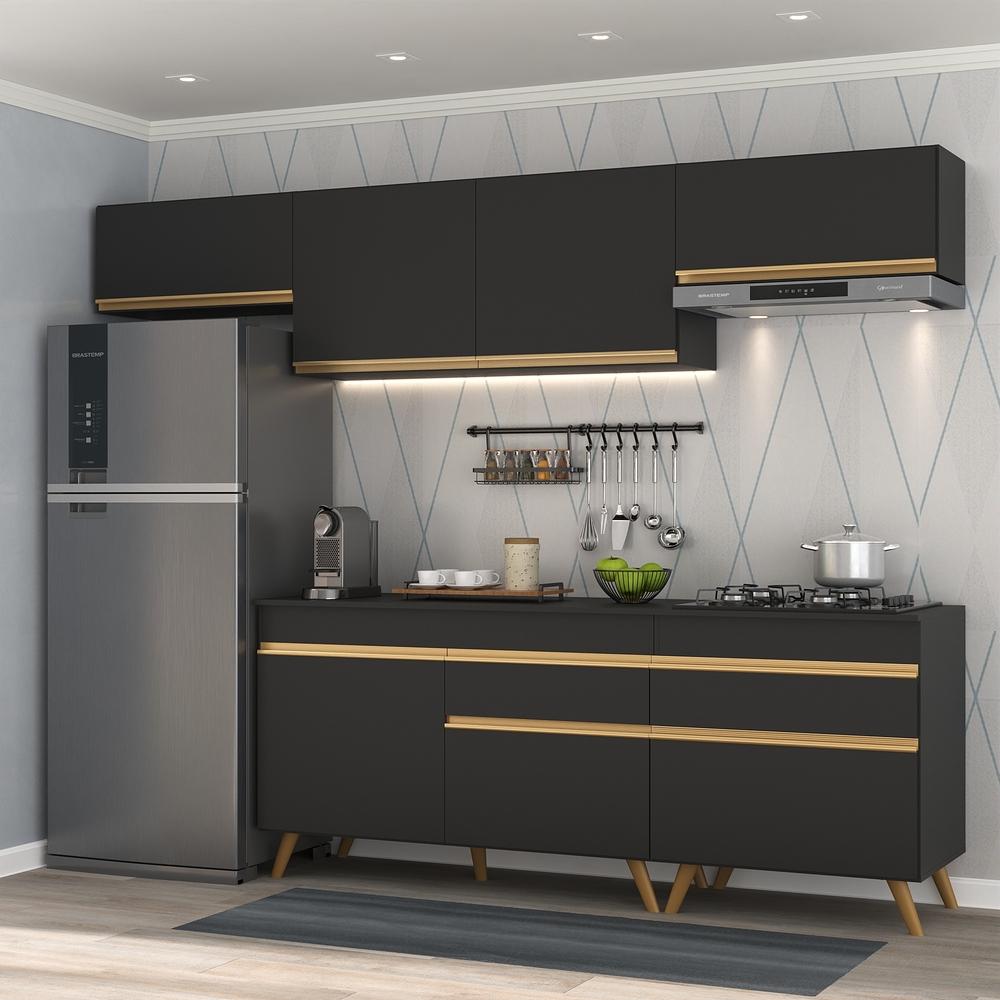Cozinha Completa Multimóveis Veneza GB FG3708 com Armário e Balcão Preta
