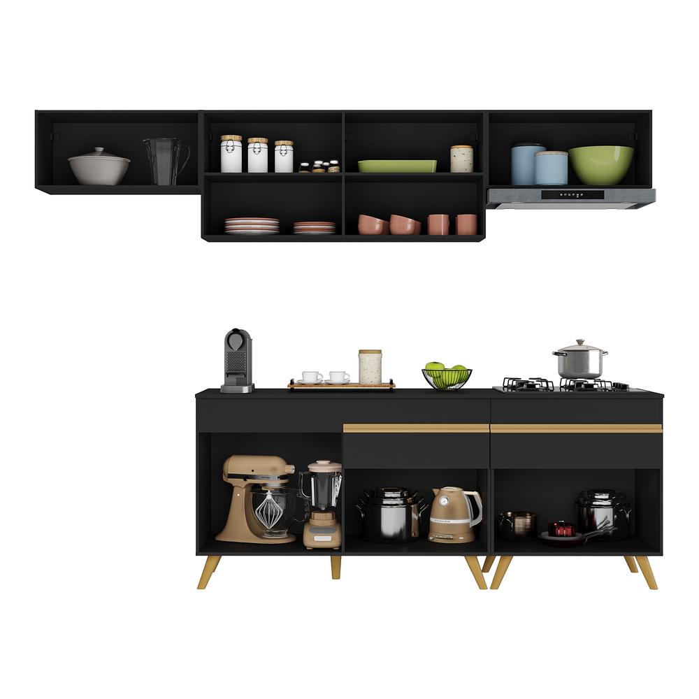 Cozinha Completa Multimóveis Veneza GB FG3708 com Armário e Balcão Preta