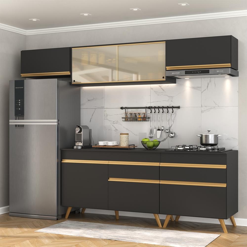 Cozinha Completa Multimóveis Veneza GB FG3710  com Armário e Balcão Preta