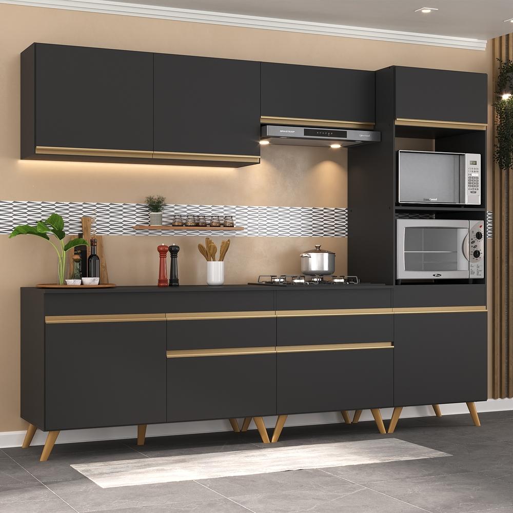 Cozinha Completa Multimóveis Veneza GB FG3713 com Armário e Balcão Preta