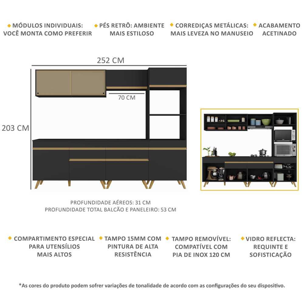 Cozinha Completa Multimóveis Veneza GB FG3715  com Armário e Balcão Preta