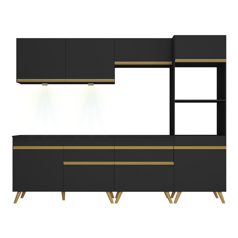 Cozinha Completa Multimóveis Veneza Up FG2035 com Leds Armário e Balcão Preta