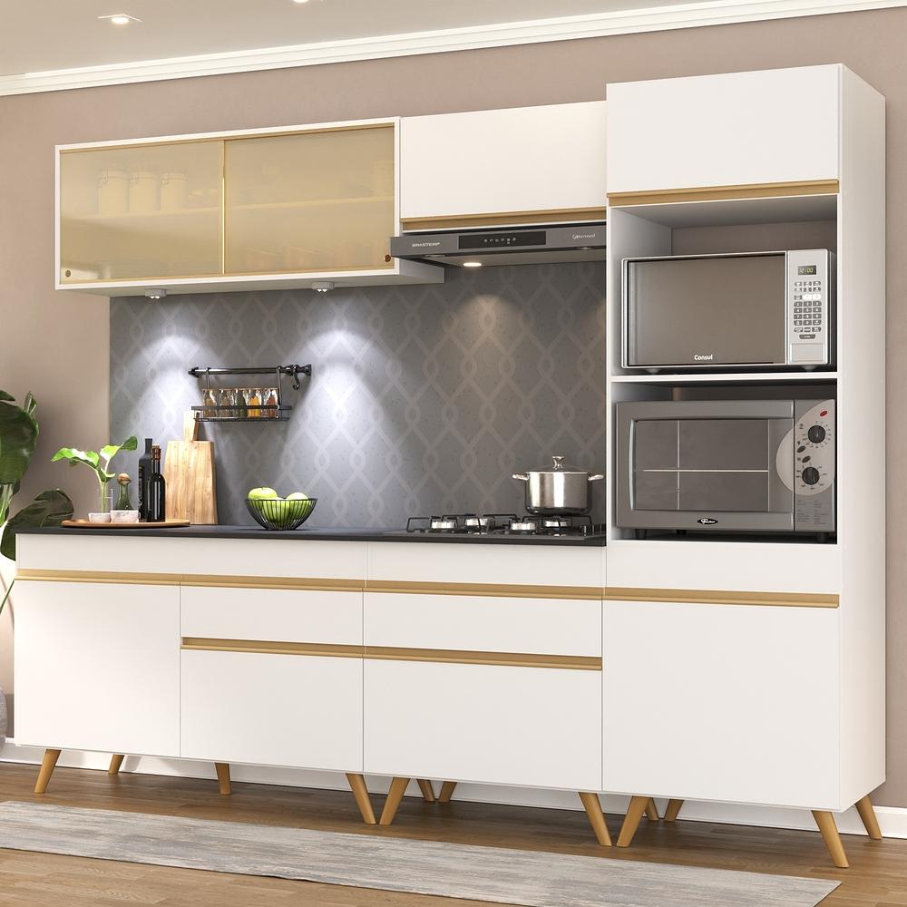 Cozinha Completa Multimóveis Veneza Up FG2037 com Leds Armário e Balcão Branca