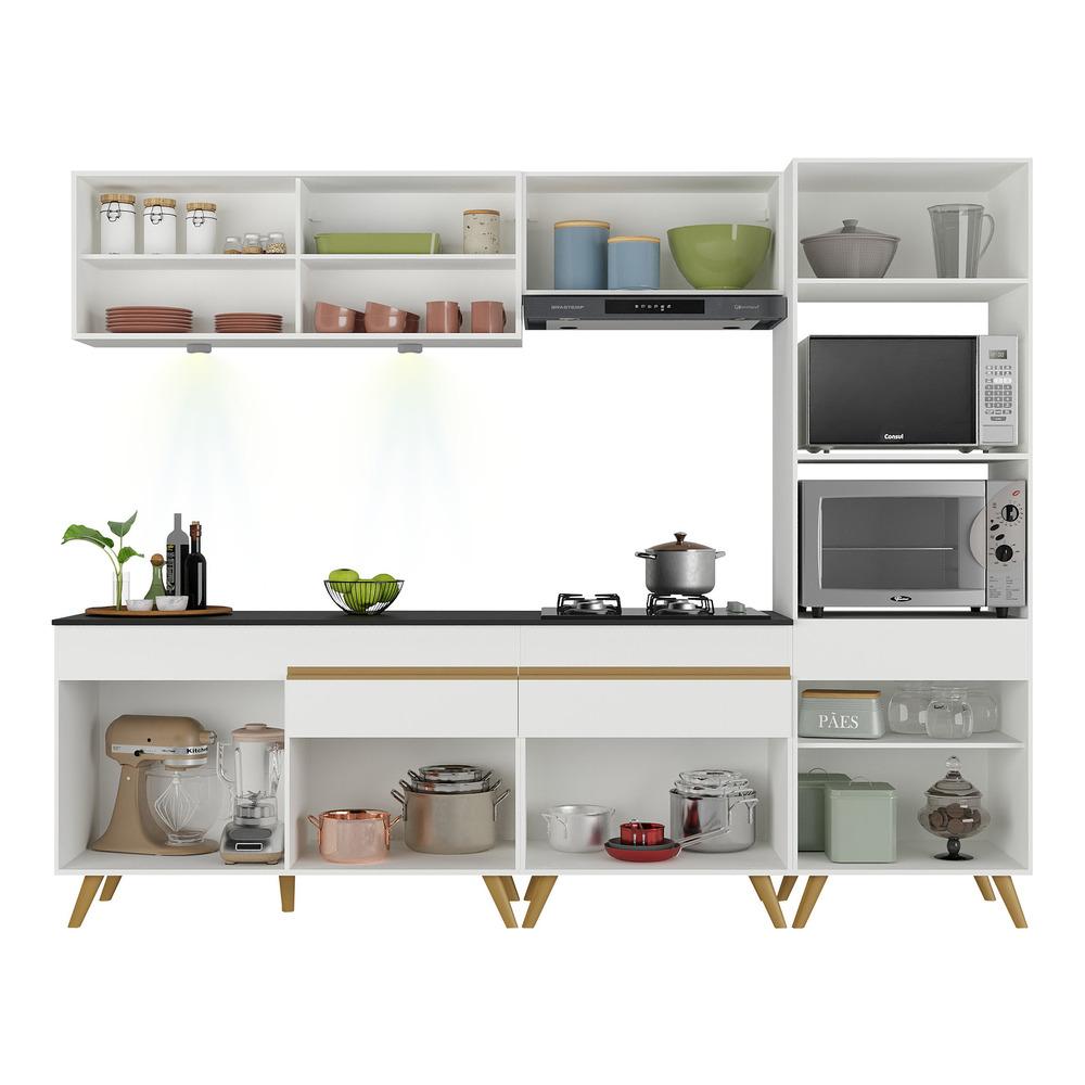 Cozinha Completa Multimóveis Veneza Up FG2037 com Leds Armário e Balcão Branca