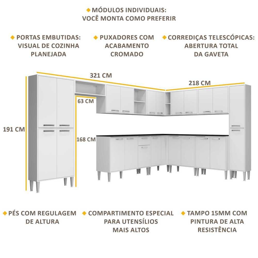 Cozinha Completa Multimóveis Xangai Pop FG3152 com Armário e Balcão Branca