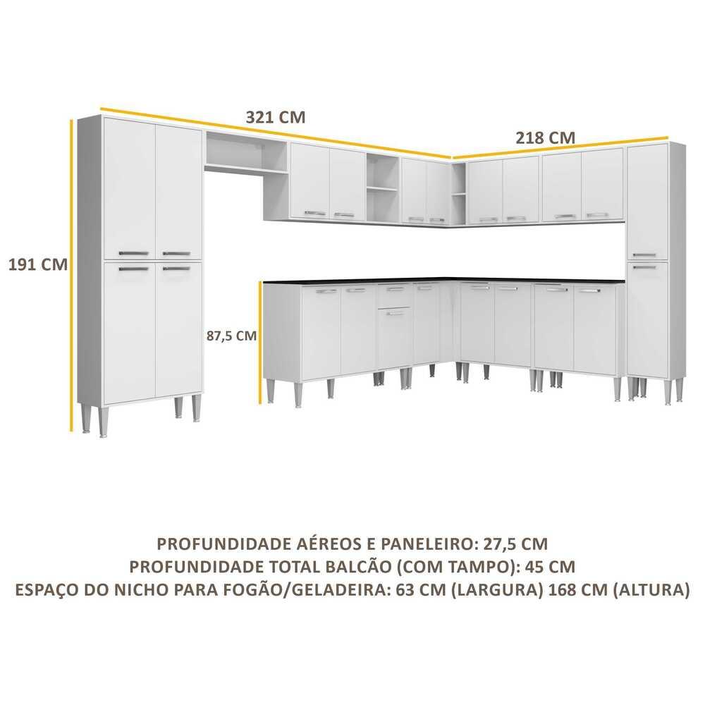 Cozinha Completa Multimóveis Xangai Pop FG3152 com Armário e Balcão Branca