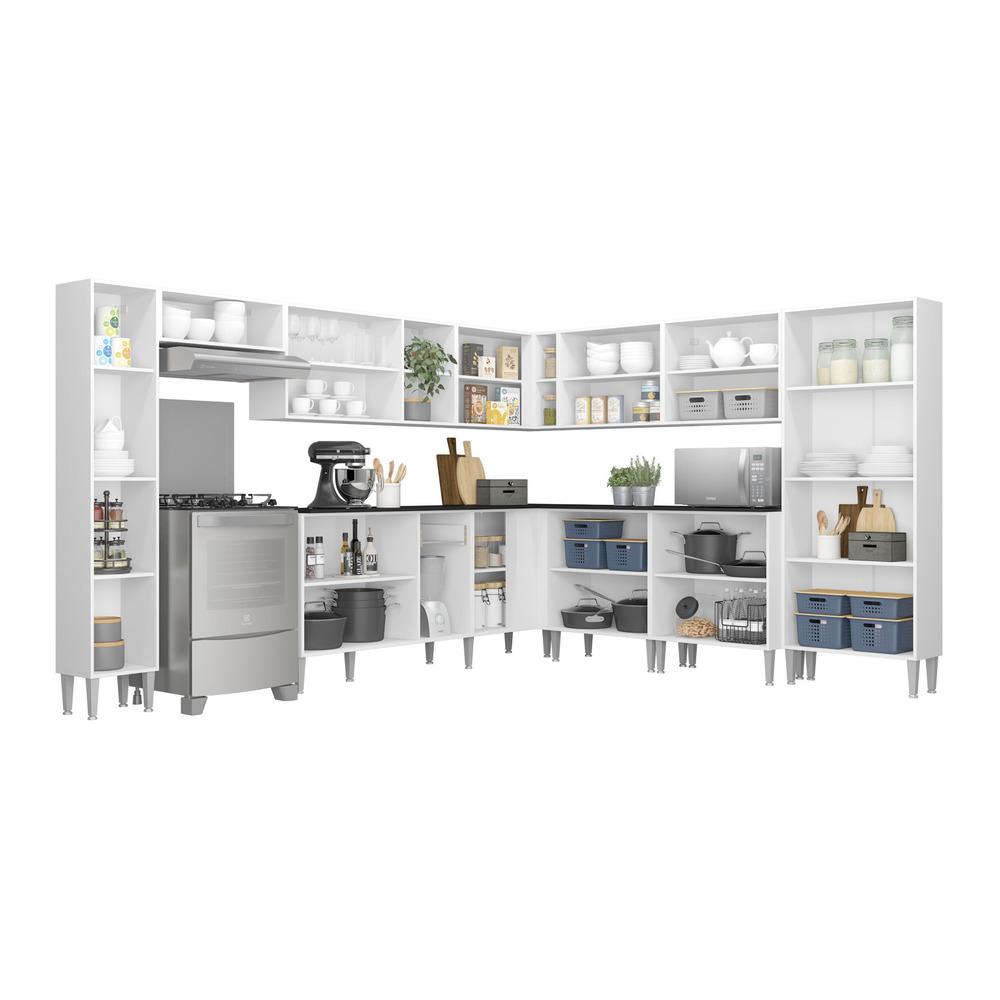 Cozinha Completa Multimóveis Xangai Pop FG3164 com Armário e Balcão Branca/Preta