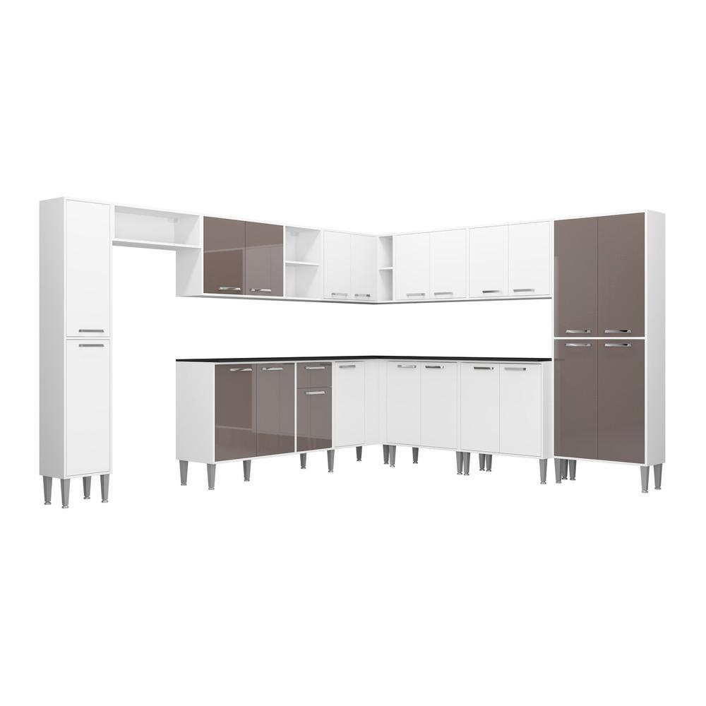 Cozinha Completa Multimóveis Xangai Pop FG3285 com Armário e Balcão Branca/Lacca Fumê