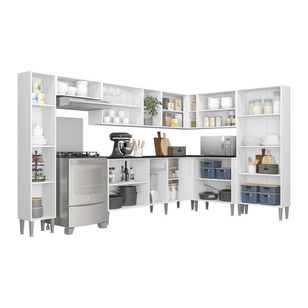 Cozinha Completa Multimóveis Xangai Rock FG3286 com Armário e Balcão Branca/Lacca Fumê