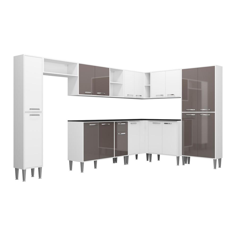 Cozinha Completa Multimóveis Xangai Rock FG3286 com Armário e Balcão Branca/Lacca Fumê