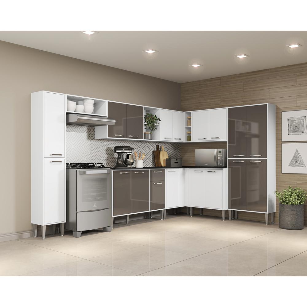 Cozinha Completa Multimóveis Xangai Rock FG3286 com Armário e Balcão Branca/Lacca Fumê