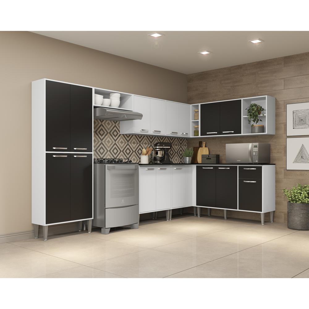 Cozinha Completa Multimóveis Xangai Soul FG3163 com Armário e Balcão Branca/Preta