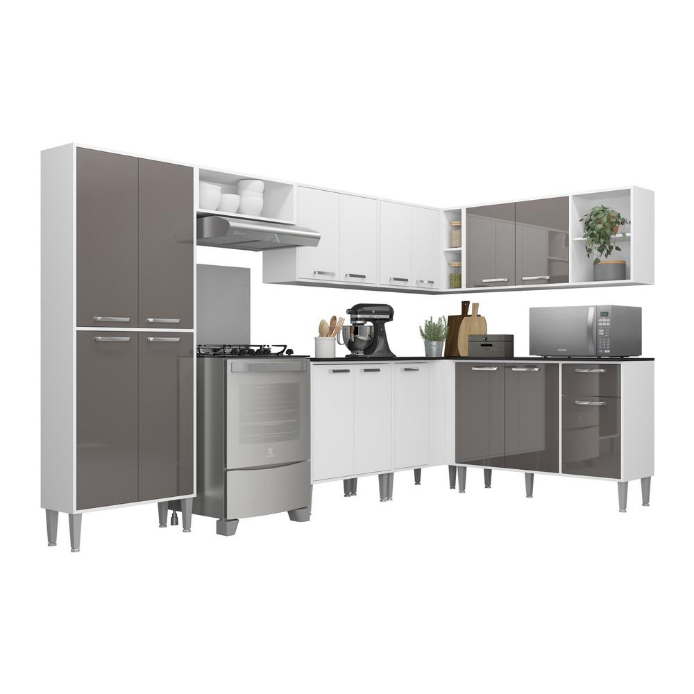 Cozinha Completa Multimóveis Xangai Soul FG3284 com Armário e Balcão Branca/Lacca Fumê