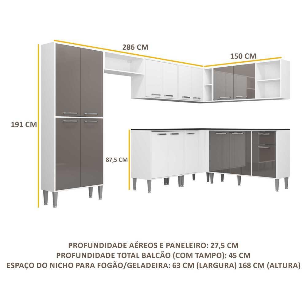 Cozinha Completa Multimóveis Xangai Soul FG3284 com Armário e Balcão Branca/Lacca Fumê