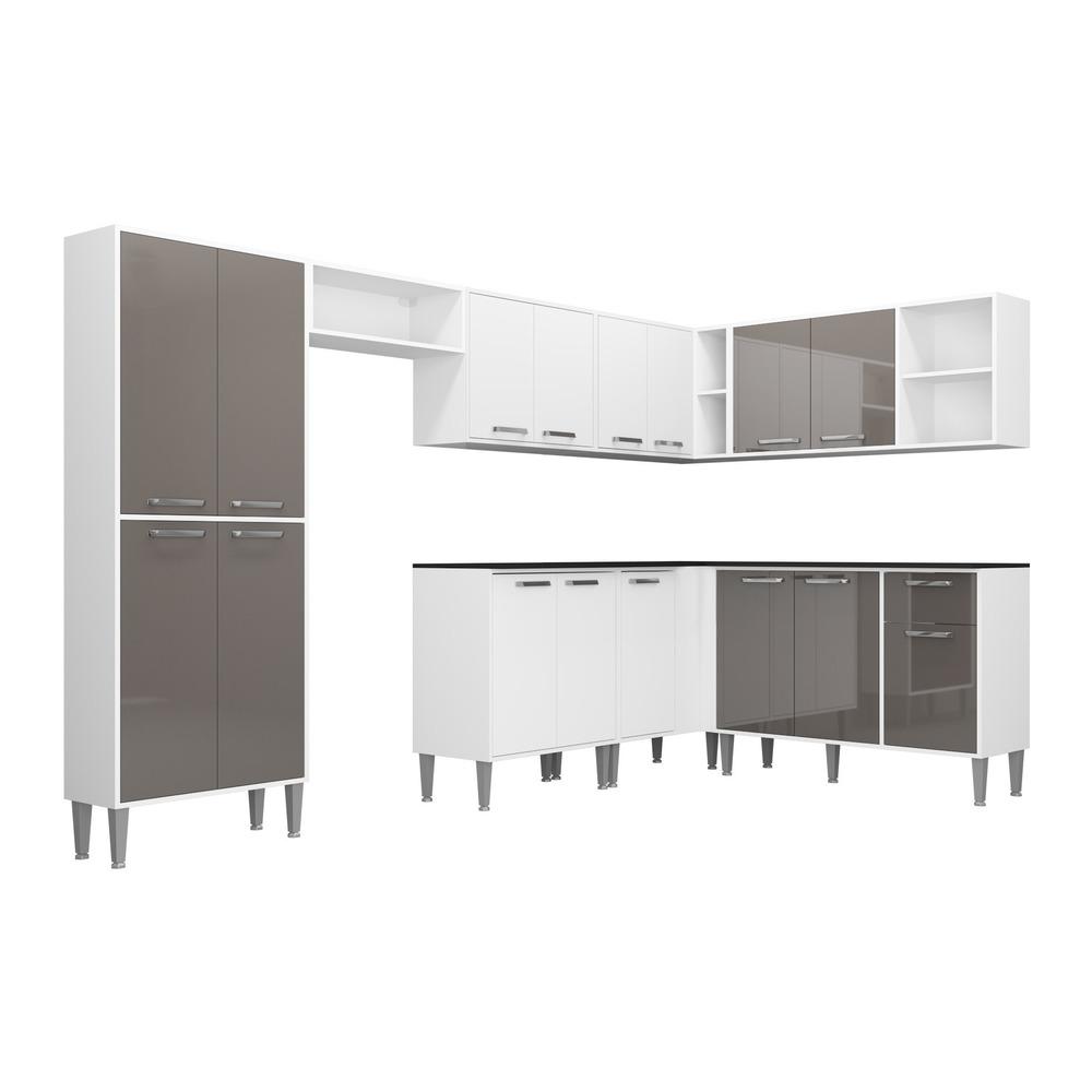 Cozinha Completa Multimóveis Xangai Soul FG3284 com Armário e Balcão Branca/Lacca Fumê